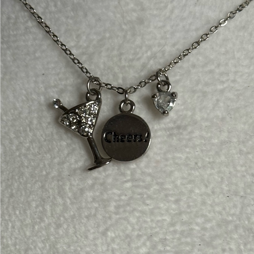 🍸3 Cheers Martini Glass Genuine CZ & Crystal Necklace by Cookie Lee - Picture 12 of 12